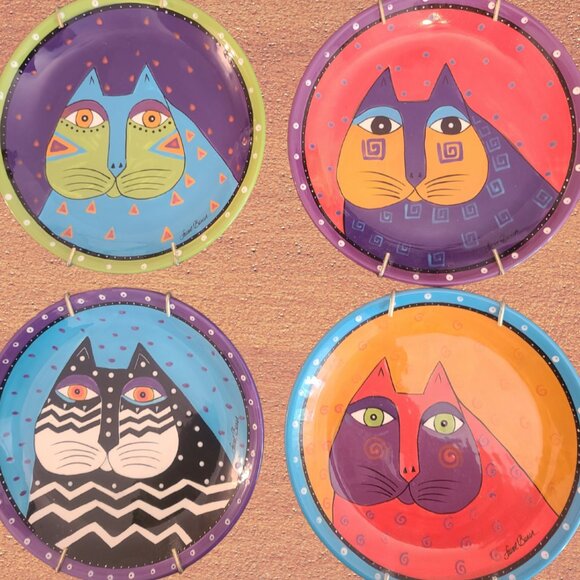 Laurel Burch Bella Casa Cat Art Plates Set of 4 – 8” – Wall Hanging Decor - Picture 1 of 12